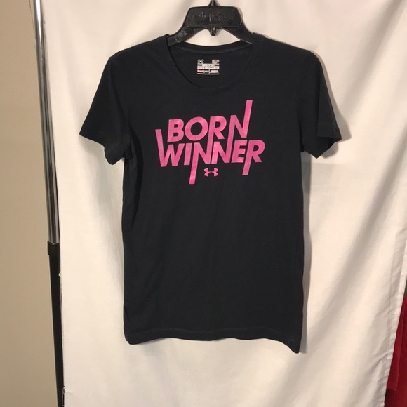 Under Armour ladies size SM/P black with pink lettering T-shirt - Picture 1 of 3